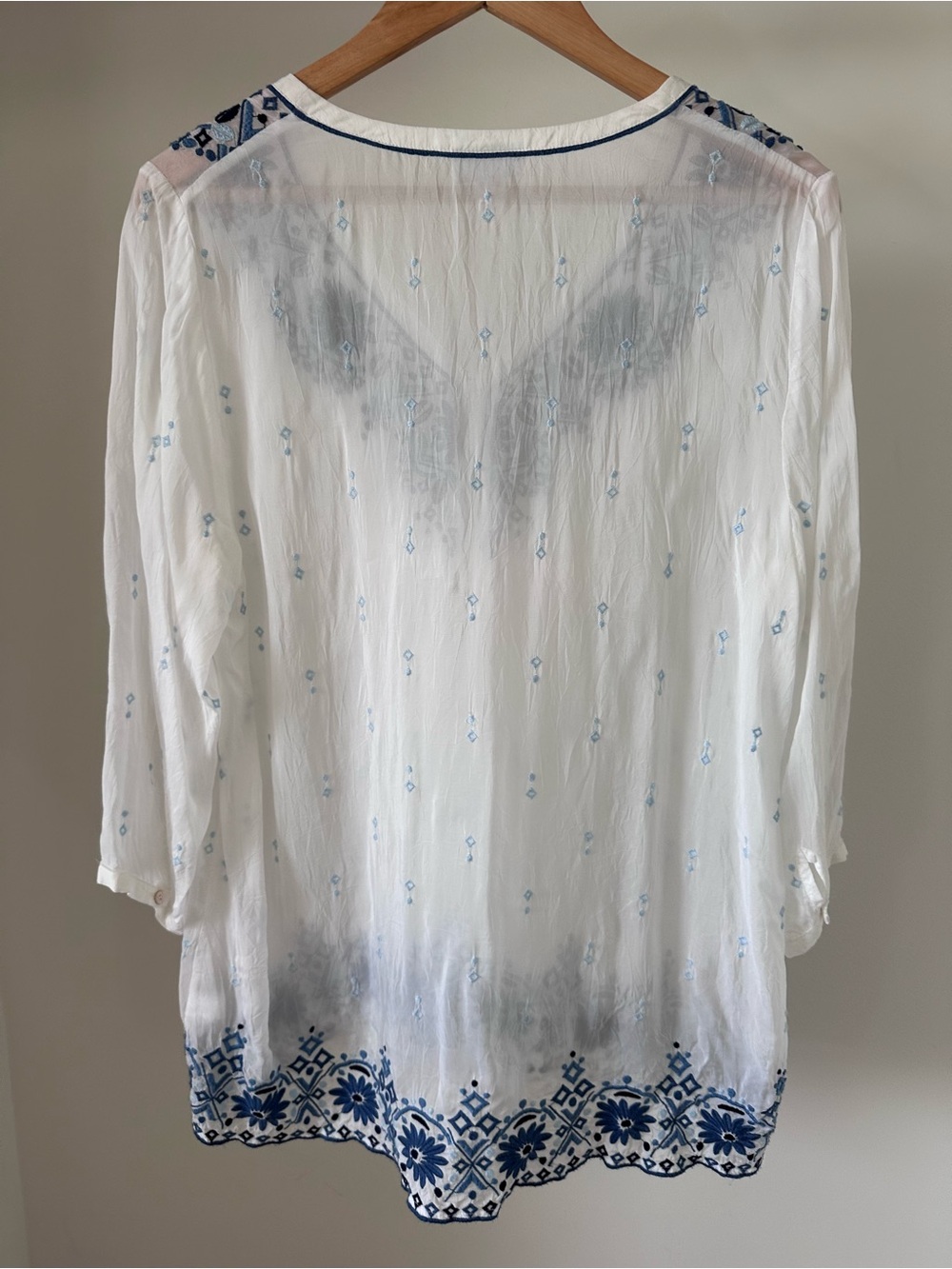 J. Jill White Peasant Tunic with Blue Floral Embroidery - Picture 7 of 9